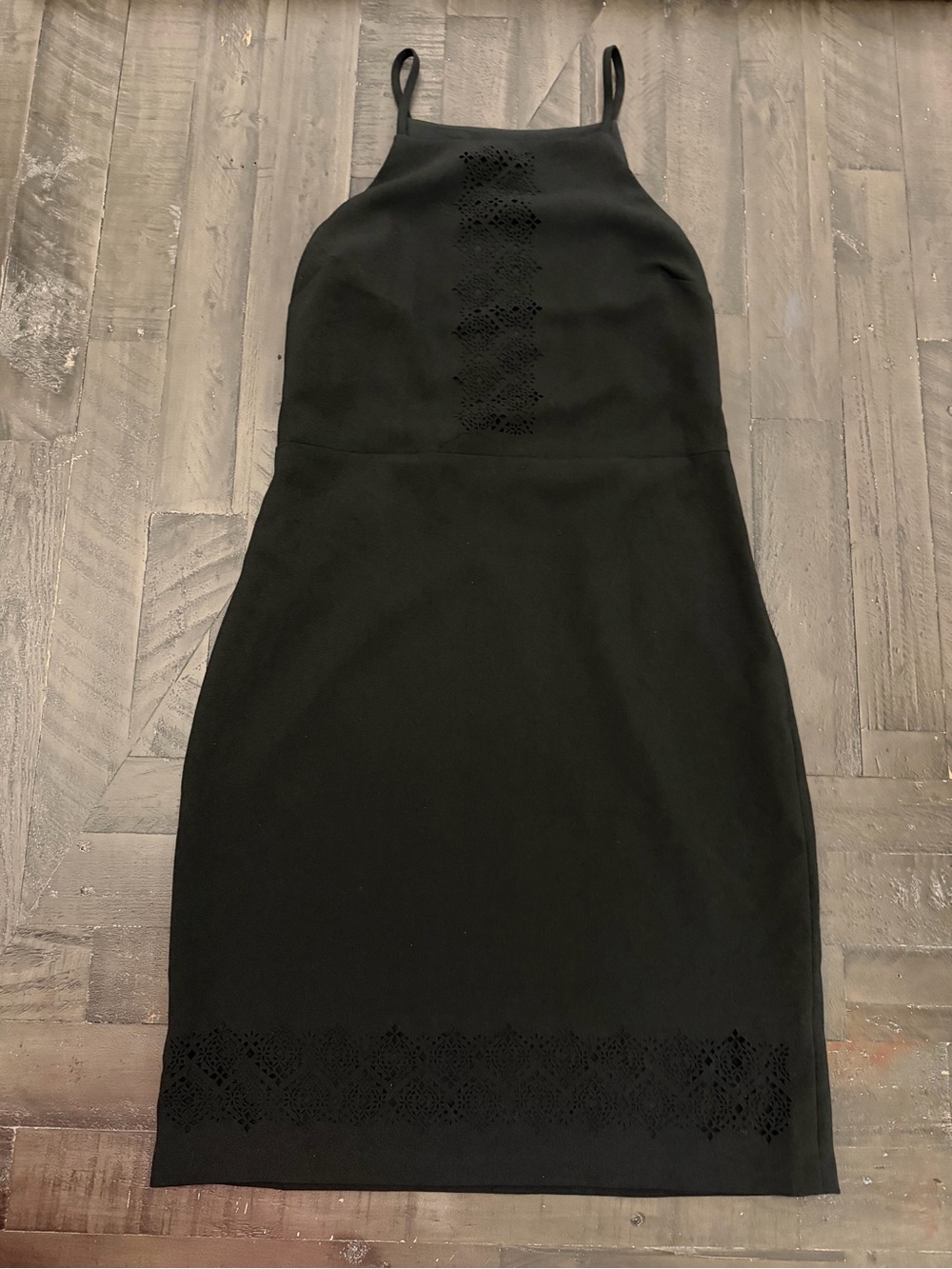 Banana Republic Black Midi Slip Dress with Laser-Cut Detail